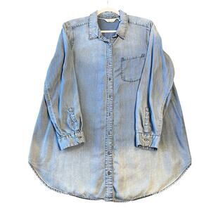 Caffe Marakesh Denim Shirt Dress Size L Button Up Vintage wash 100% Lyocell